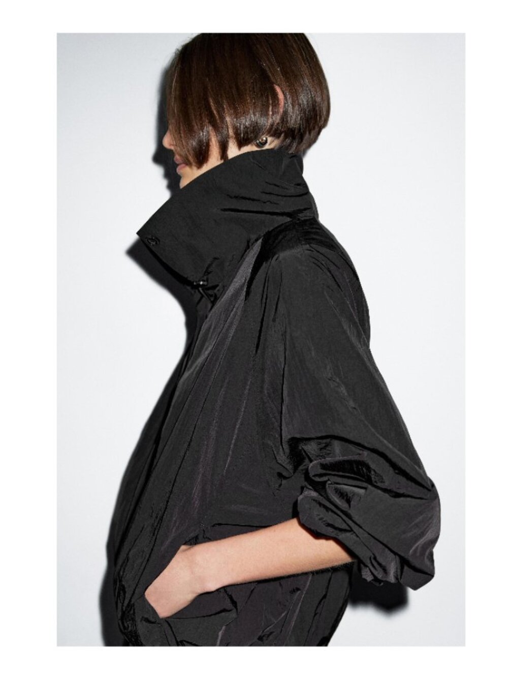Massimo Dutti High Puff Neck Windbreaker Bomber Jacket Black M - Picture 5 of 8